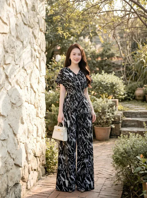 Jumpsuit Hoạ Tiết Tay Dơi Cao Cấp