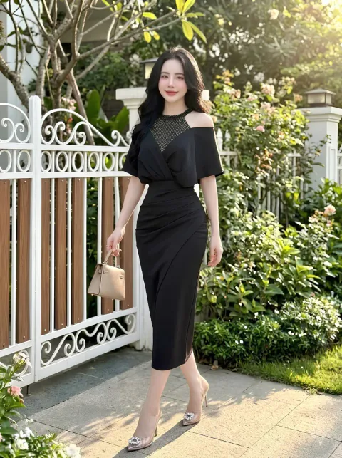 Đầm Cổ Yếm Umi Phối Kim Sa