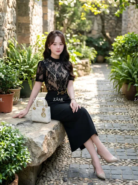 Đầm Dự Tiệc Phối Ren Sang Trọng