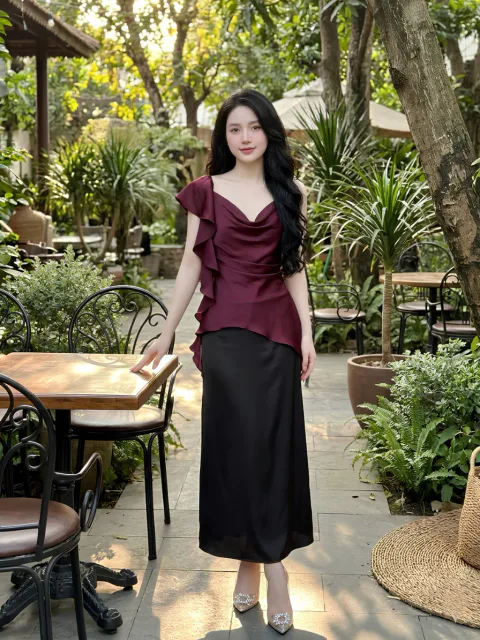 Set Lụa Châu Sa Cổ Đổ Kiêu Sa