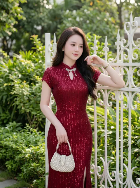 Đầm Dạ Hội Kim Sa Cổ Tàu Cao Cấp