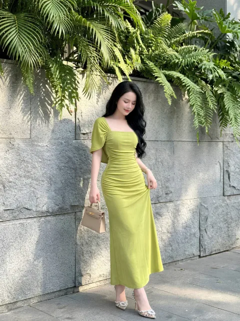 Đầm Cổ Vuông Tay Choàng Cánh Tiên Cao Cấp