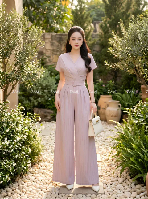 Jumpsuit Xước Thái Kẻ Sọc Thanh Lịch