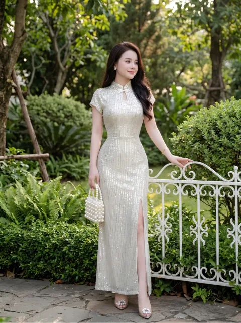 Đầm Dạ Hội Kim Sa Cổ Tàu Cao Cấp
