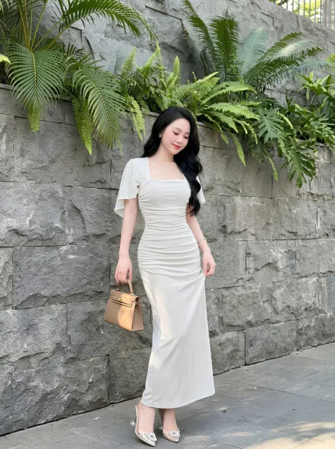 Đầm Cổ Vuông Tay Choàng Cánh Tiên Cao Cấp