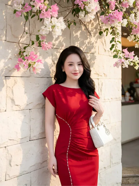 Đầm Body Xếp Li Đính Ngọc Cao Cấp