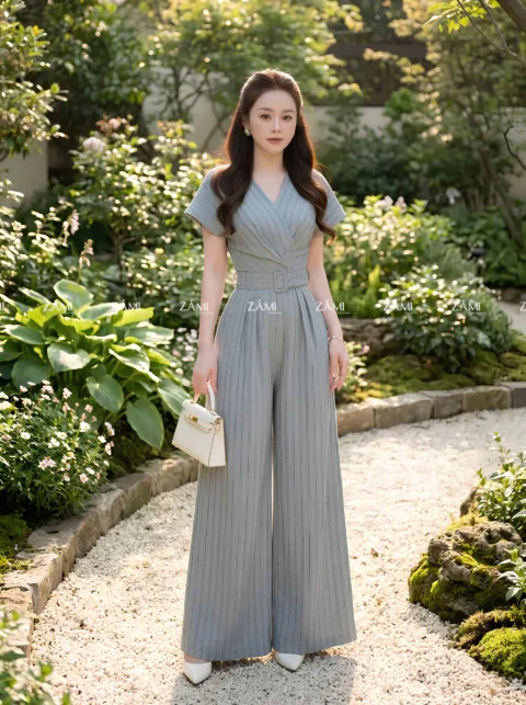 Jumpsuit Xước Thái Kẻ Sọc Thanh Lịch