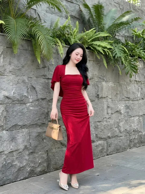 Đầm Cổ Vuông Tay Choàng Cánh Tiên Cao Cấp