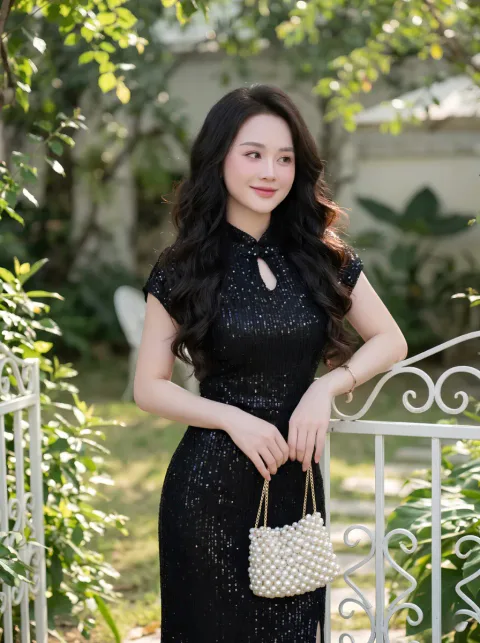 Đầm Dạ Hội Kim Sa Cổ Tàu Cao Cấp