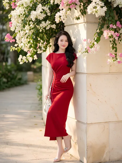 Đầm Body Xếp Li Đính Ngọc Cao Cấp
