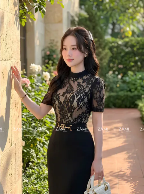 Đầm Dự Tiệc Phối Ren Sang Trọng
