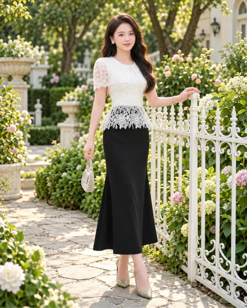 Đầm Peplum Phối Ren Choàng Vai Sang Trọng