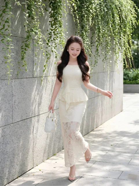 Đầm Ren Peplum Trễ Vai Cao Cấp