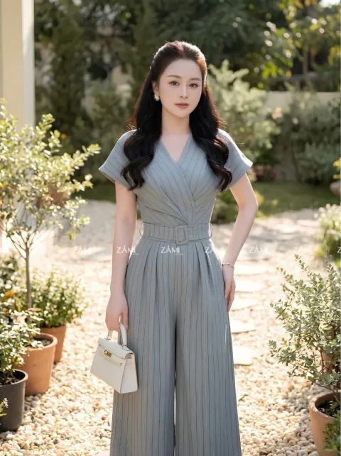 Jumpsuit Xước Thái Kẻ Sọc Thanh Lịch