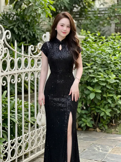 Đầm Dạ Hội Kim Sa Cổ Tàu Cao Cấp