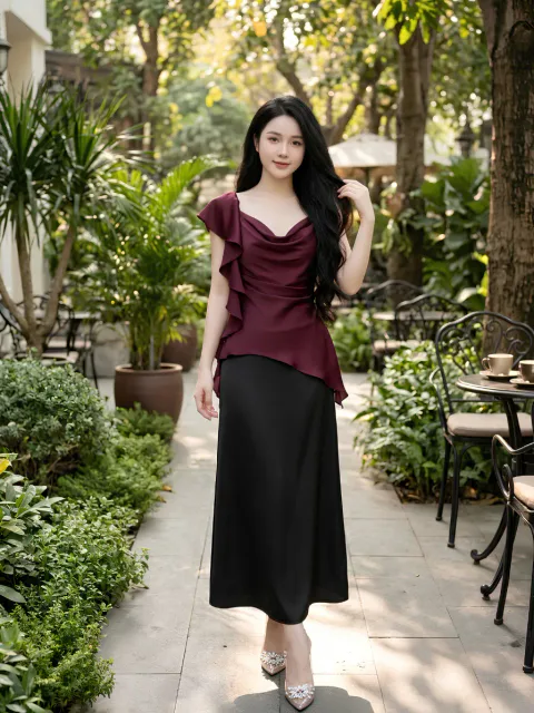 Set Lụa Châu Sa Cổ Đổ Kiêu Sa