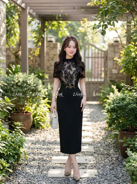 Đầm Dự Tiệc Phối Ren Sang Trọng