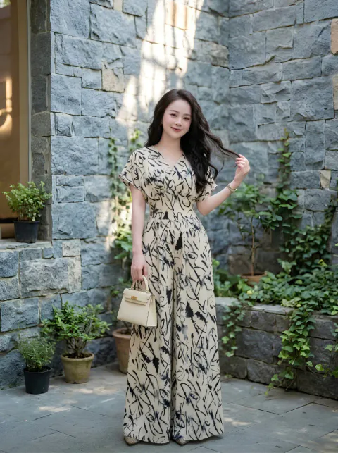 Jumpsuit Hoạ Tiết Tay Dơi Cao Cấp