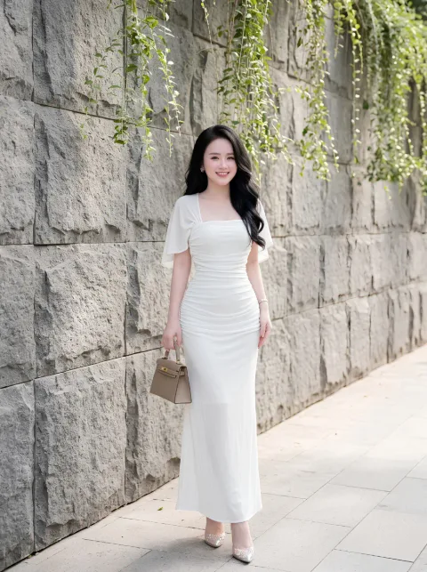 Đầm Cổ Vuông Tay Choàng Cánh Tiên Cao Cấp
