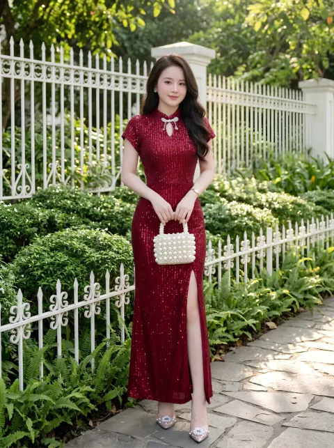 Đầm Dạ Hội Kim Sa Cổ Tàu Cao Cấp