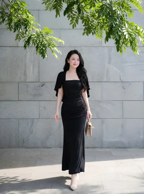Đầm Cổ Vuông Tay Choàng Cánh Tiên Cao Cấp