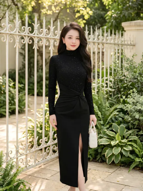 Đầm Dạ Tiệc Phối Nhũ Xẻ Tà Quyến Rũ