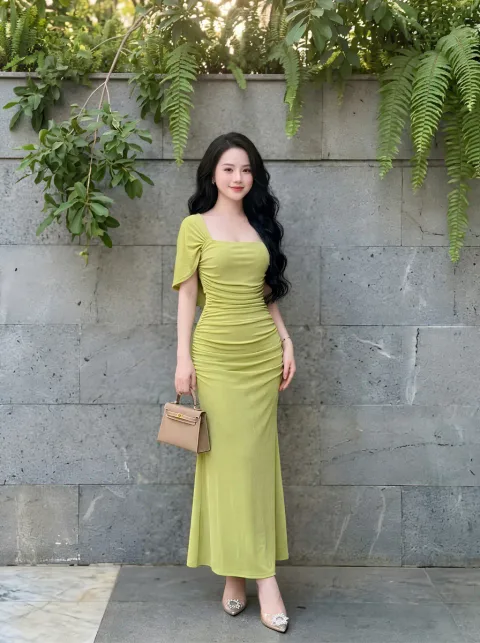 Đầm Cổ Vuông Tay Choàng Cánh Tiên Cao Cấp