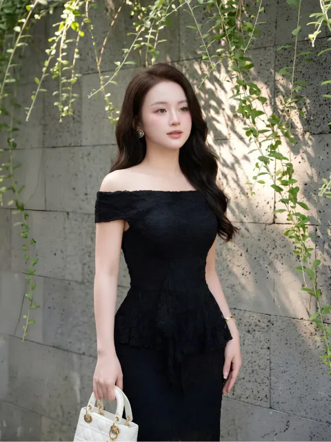 Đầm Ren Peplum Trễ Vai Cao Cấp