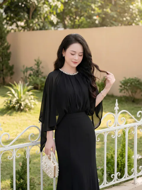 Đầm Đuôi Cá Phối Voan Cao Cấp