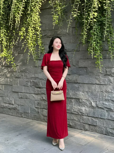 Đầm Cổ Vuông Tay Choàng Cánh Tiên Cao Cấp