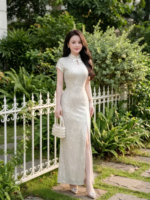 Đầm Dạ Hội Kim Sa Cổ Tàu Cao Cấp