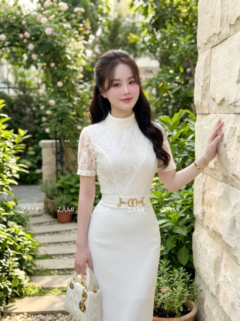 Đầm Dự Tiệc Phối Ren Sang Trọng